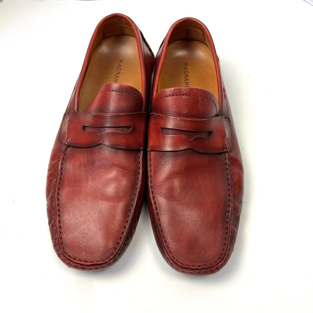 Magnanni Dylan Red Leather Penny Loafer Driving Moccasins Men's 9 Shoes Preppy - Picture 2 of 11